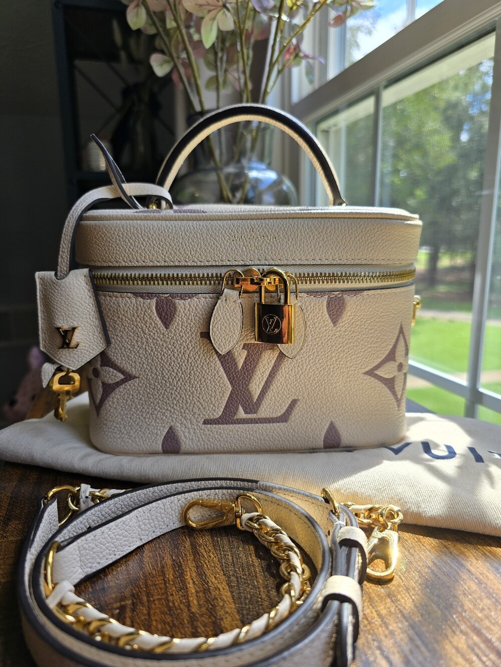 Louis Vuitton Vanity PM in Creme and Bois de Rose Bicolor Monogram Empreinte